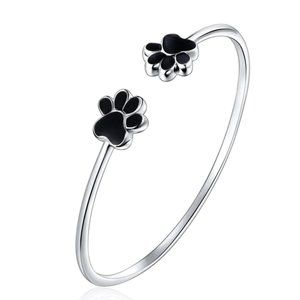 Black Paw Print sterling silver bracelet cuff